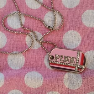 Pink Dog Tag Necklace Bling! Htf! Vintage!